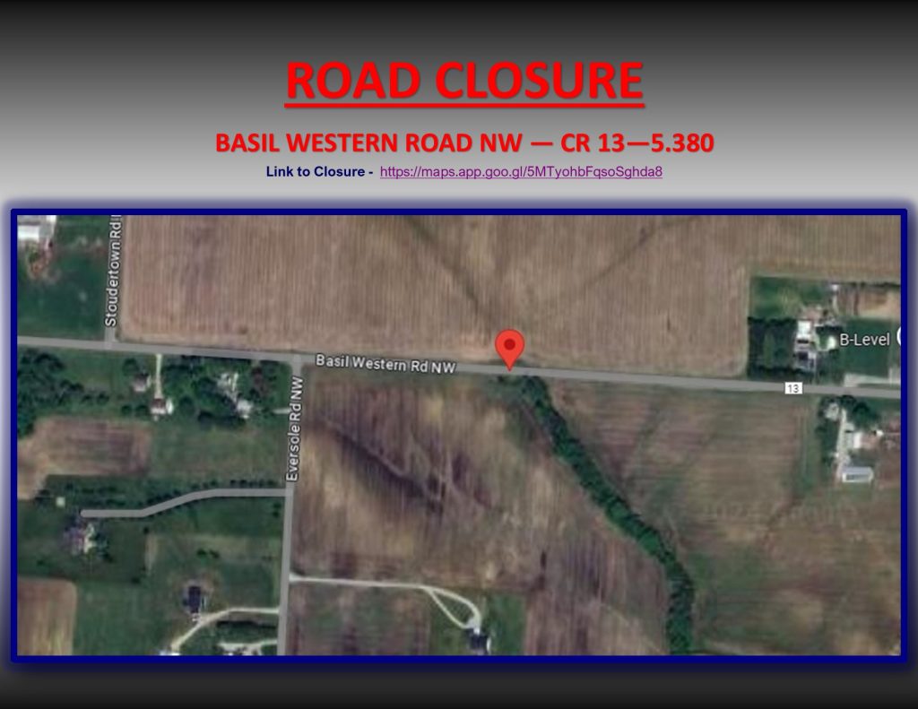 Satellite image of CR 13 road closure on map